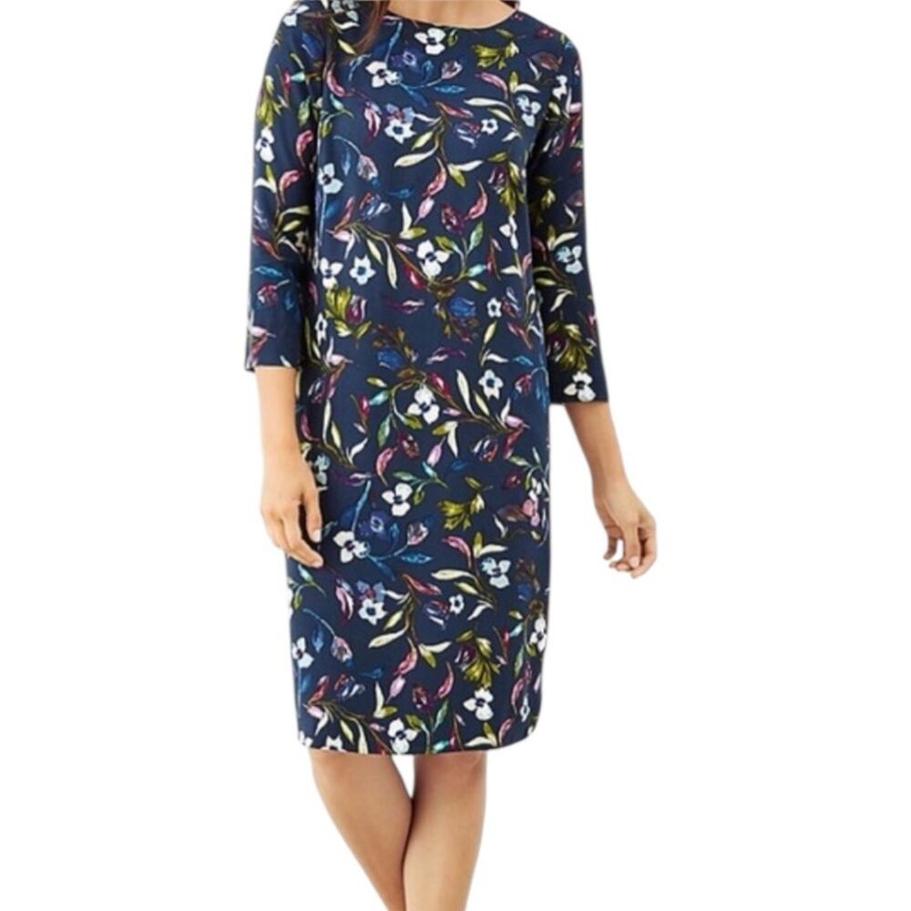 J Jill Boatneck Floral Dress Stretchy 3/4 Sleeves Women’s Size Small Rayon